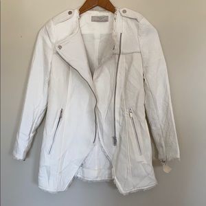 Trafaluc by Zara 3/4 Zip White Fringe Moto Jacket